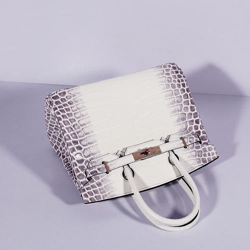 Hermes Birkin 30cm Crocodile Leather Bag With Strap Grey White Gold | Studio Nafay