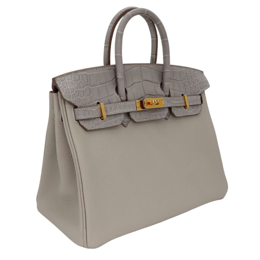 Hermes25cm Birkin Touch Gris Perle Togo/ Matte Alligator Gold Hardware - Product Image 2