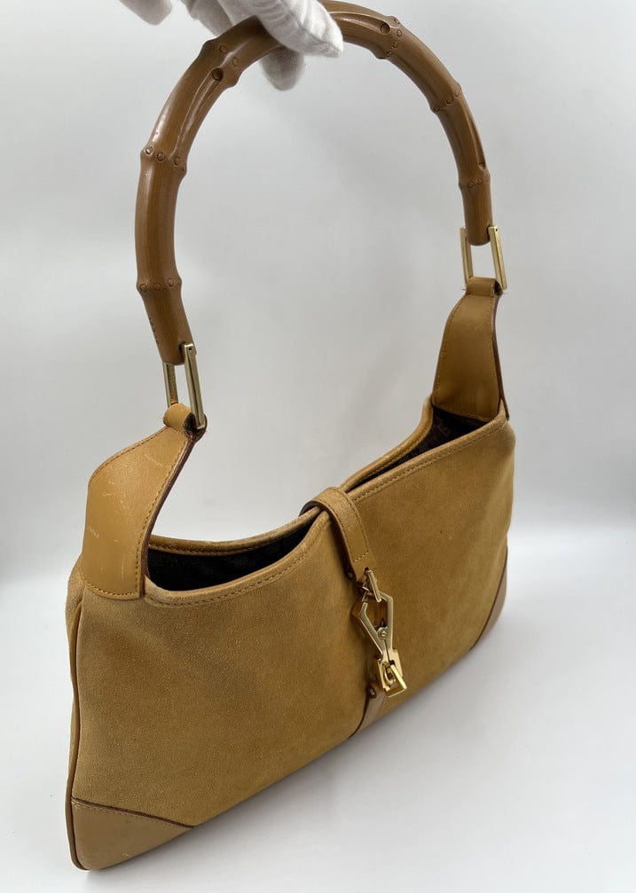 Gucci Jackie Bag in Soft Suede with Iconic Bamboo Handle