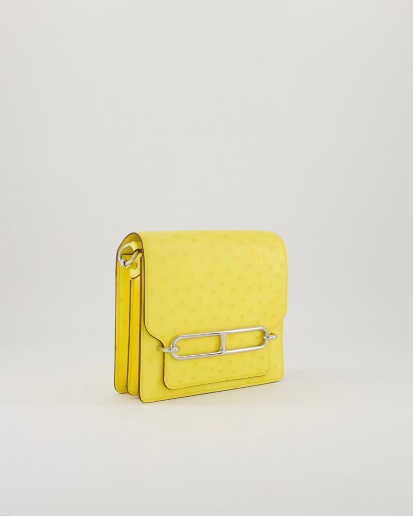 Hermes Mini Roulis 18 in Jaune Citron Ostrich Leather with Palladium Hardware - Product Image 2