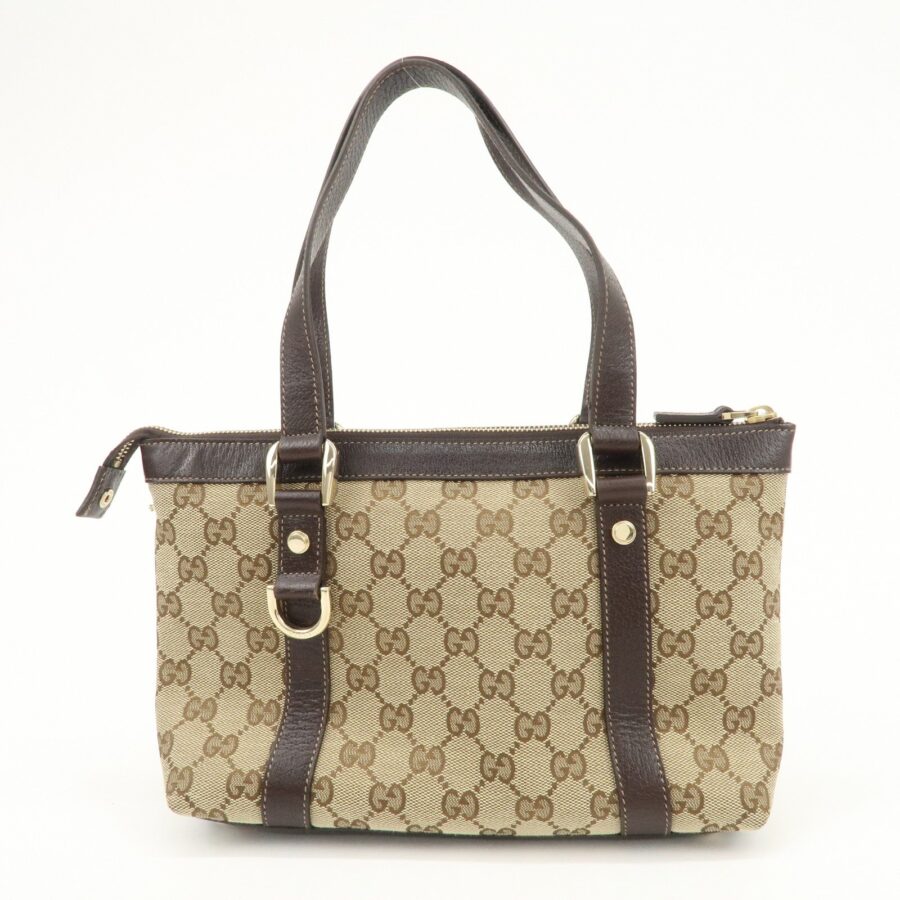 GUCCI Abbey GG Canvas Leather Tote Bag Beige Dark Brown 141471 | Studio Nafay