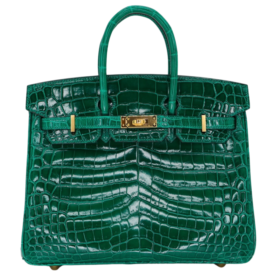 Hermes25cm Birkin Emerald Shiny Niloticus Crocodile Gold Hardware | Studio Nafay