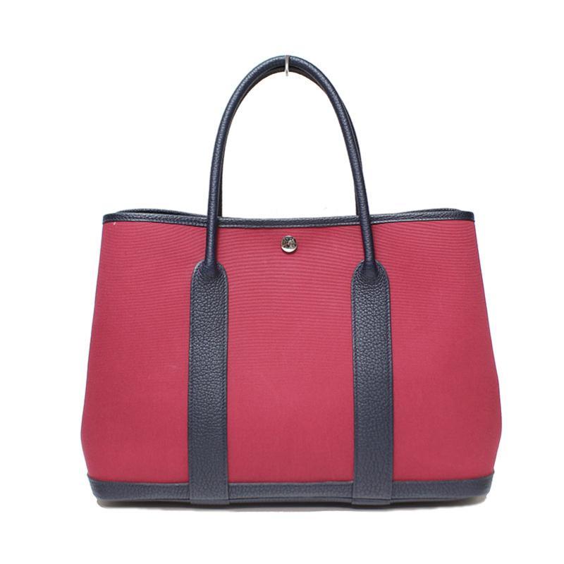 Luxury Hermes Rouge Moyen Garden Party Leather PM Toile Tote ( ) | Studio Nafay