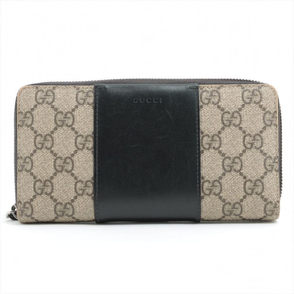 Gucci GG Supreme Monogram Zip Around Wallet Beige and Black - Product Image 2