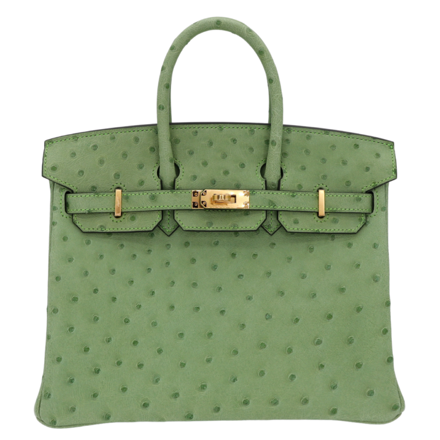 Hermes25cm Birkin Vert Criquet Ostrich Gold Hardware | Studio Nafay