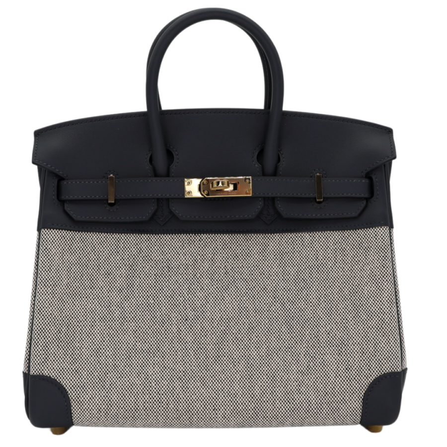 Hermes25cm Birkin Gris Misty Toile/ Swift Leather Permabrass Hardware | Studio Nafay