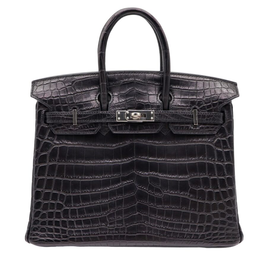 Hermes25cm Birkin Black Matte Niloticus Crocodile Palladium Hardware | Studio Nafay