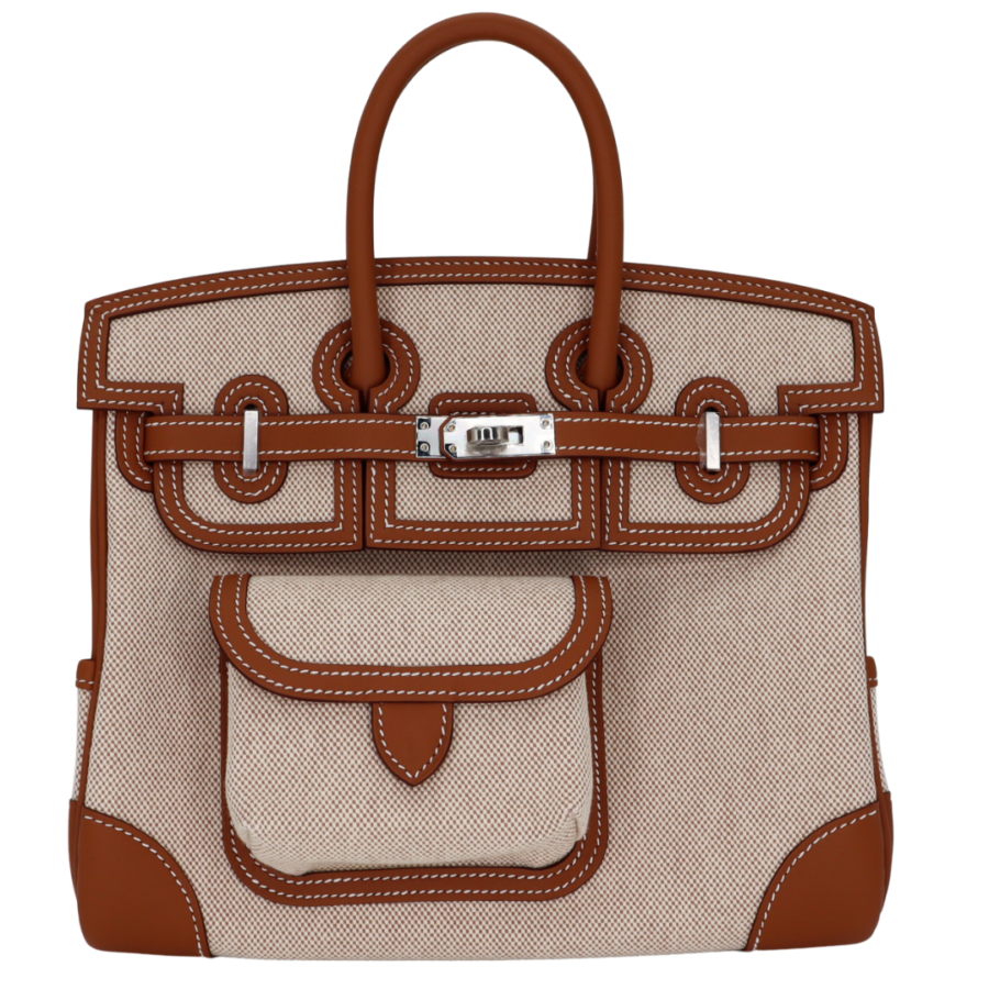 Hermes25cm Birkin Cargo Ecru/ Gold Canvas/ Swift Leather Palladium Hardware | Studio Nafay