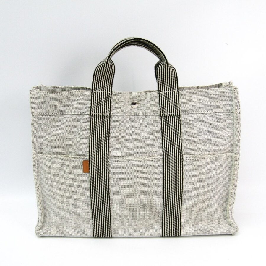 Luxury Hermes White/Black Canvas Fourre Tout MM Tote (SHA-35858) | Studio Nafay