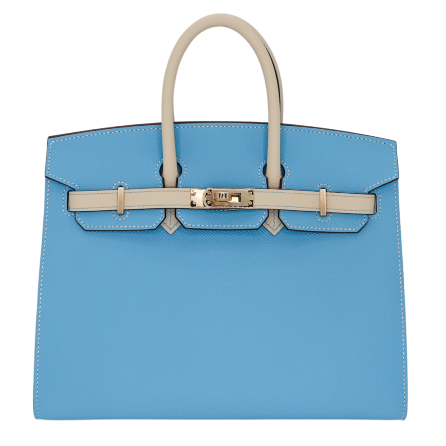 Hermes25cm Birkin HSS Sellier Celeste/ Craie Epsom Leather Brushed Palladium Hardware | Studio Nafay
