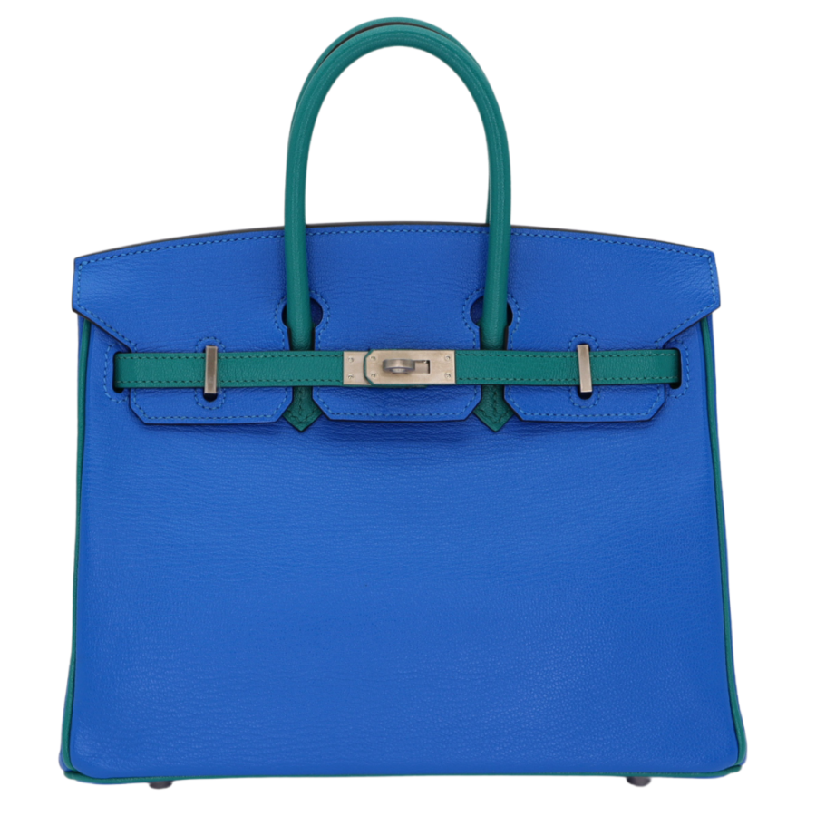 Hermes25cm Birkin HSS Bleu Hydra/ Bleu Paon Chevre Brushed Palladium Hardware | Studio Nafay