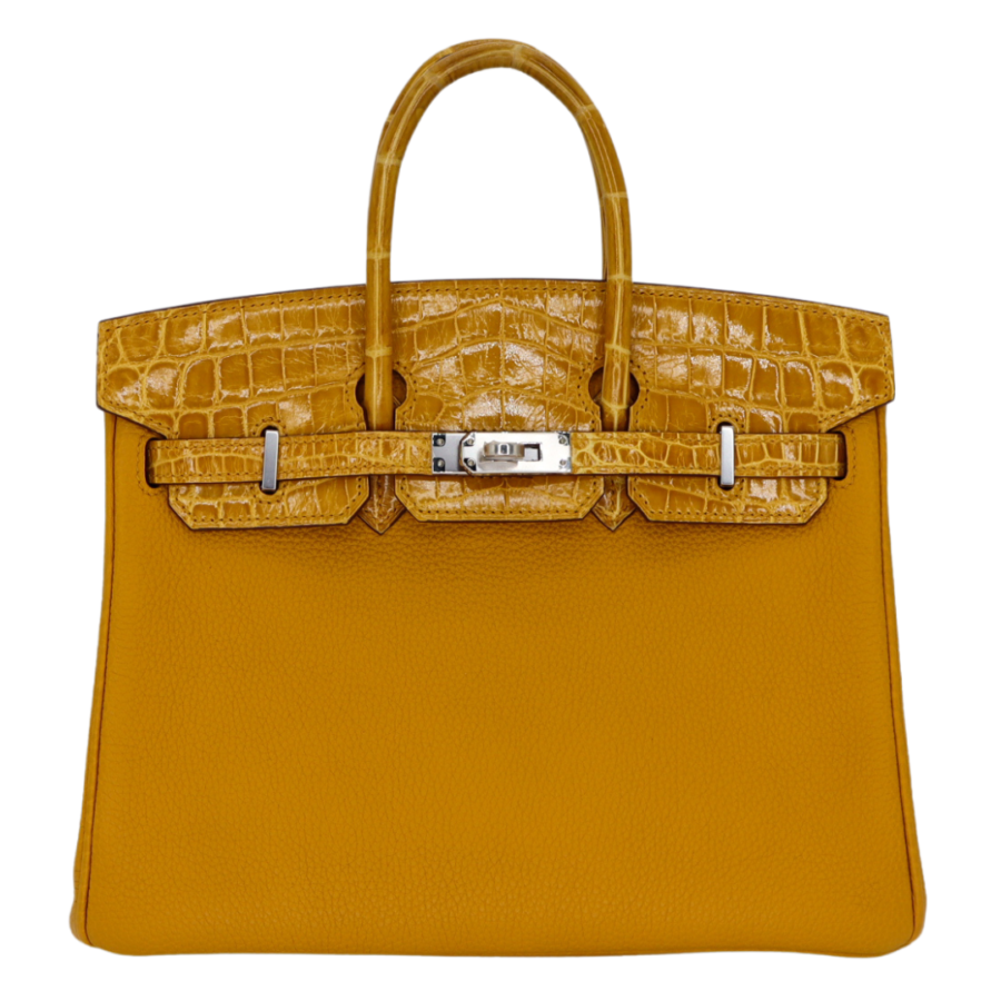 Hermes25cm Birkin Touch Jaune Ambre Togo Leather/ Niloticus Crocodile Palladium Hardware | Studio Nafay