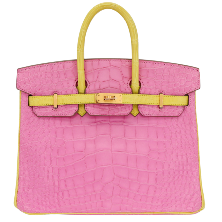 Hermes25cm Birkin HSS Bubblegum/ Mimosa Matte Alligator Brushed Gold Hardware | Studio Nafay