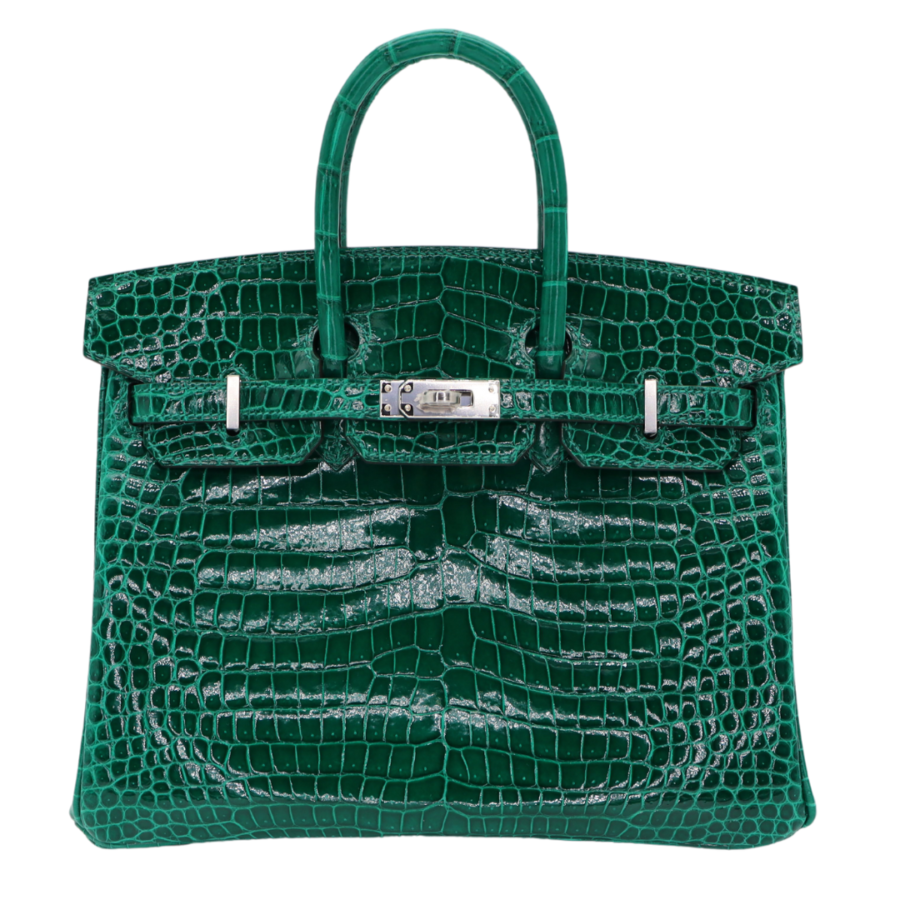 Hermes25cm Birkin Vert Emeraude Shiny Porosus Crocodile Palladium Hardware | Studio Nafay