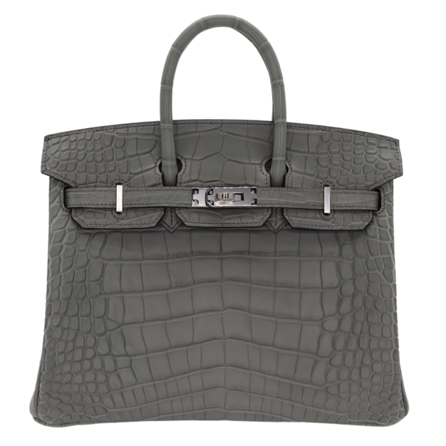 Hermes25cm Birkin Gris Cement Matte Alligator Palladium Hardware | Studio Nafay