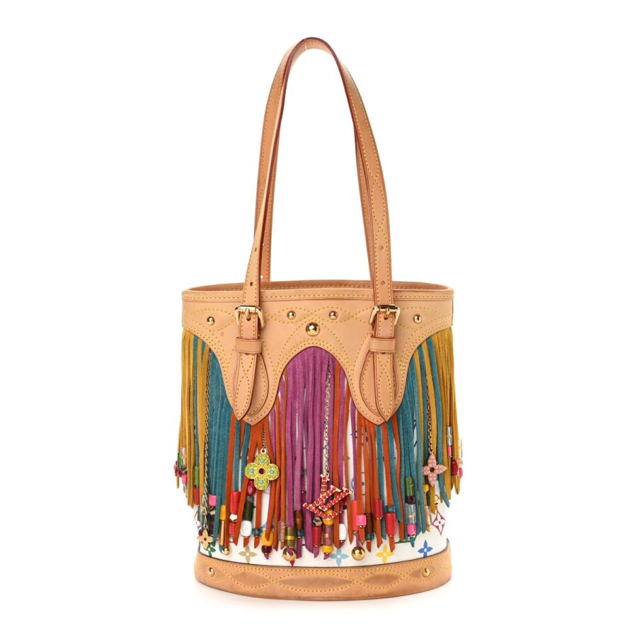LOUIS VUITTON Made Multi Color Monogram Bucket Fringe?Blanc/Multi