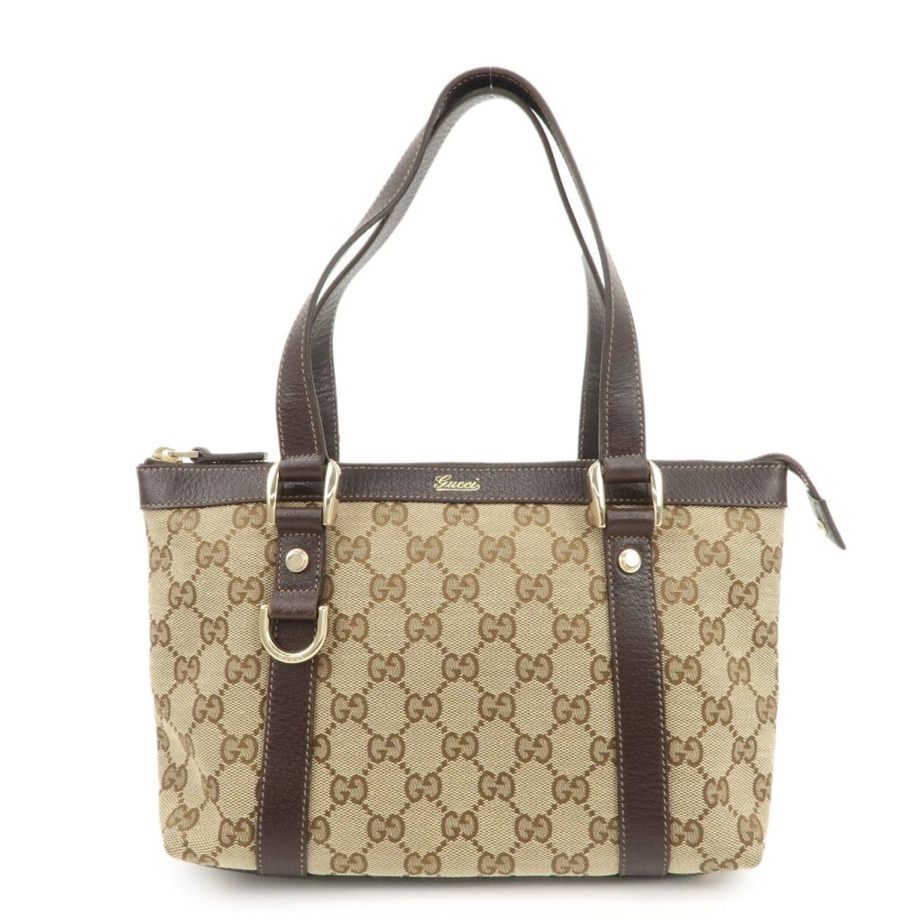 GUCCI Abbey GG Canvas Leather Tote Bag Beige Dark Brown 141471 - Product Image 2