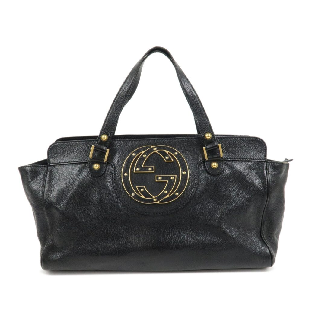 GUCCI Interlocking G Leather Blondie Studs Hand Bag Black 121551 - Product Image 2