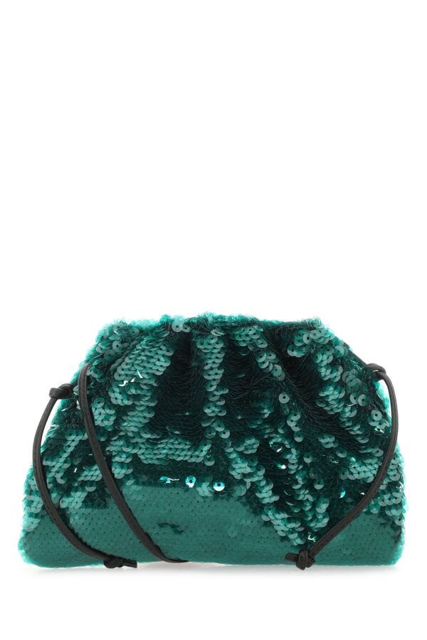 Bottega Veneta Woman Petrol Blue Sequins Mini Pouch Clutch | Studio Nafay