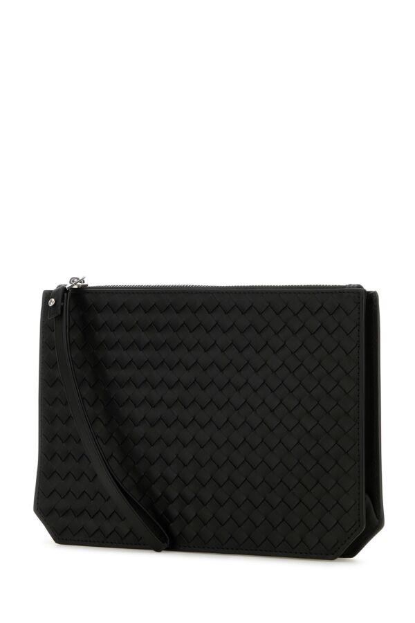 Bottega Veneta Man Black Leather Intrecciato Pouch