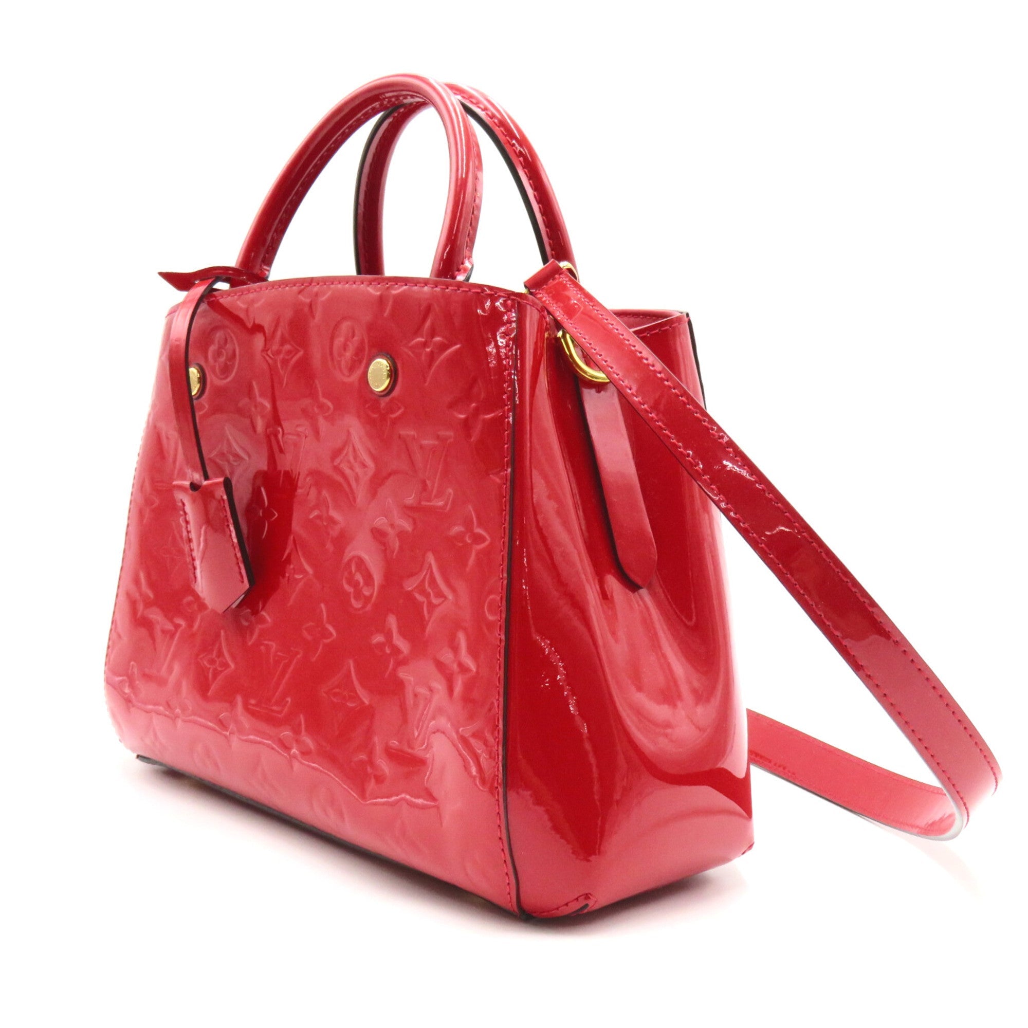 LOUIS VUITTON Montaigne BB Red Rose Litchi Vernis Patent leather