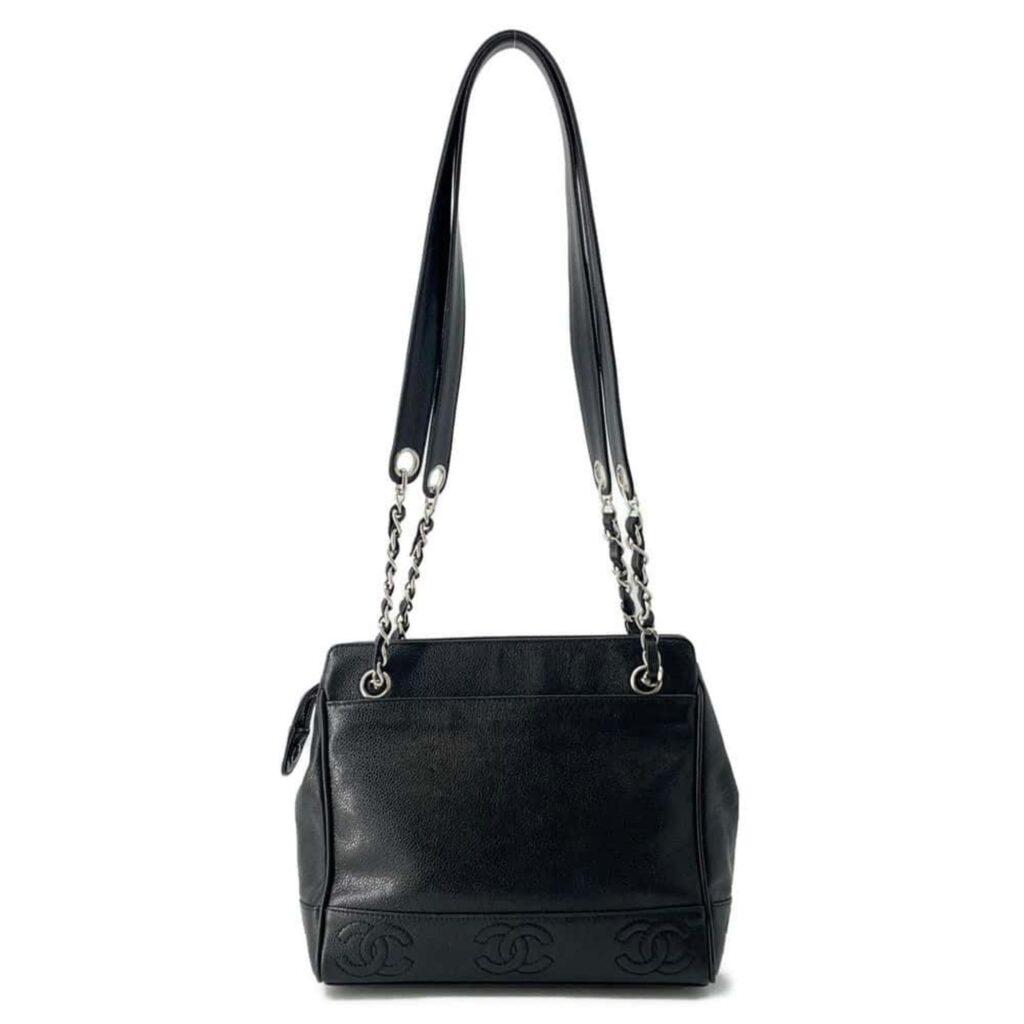 Chanel Chain Tote Bag Triple Coco Caviar Skin CHANEL Shoulder Black | Studio Nafay