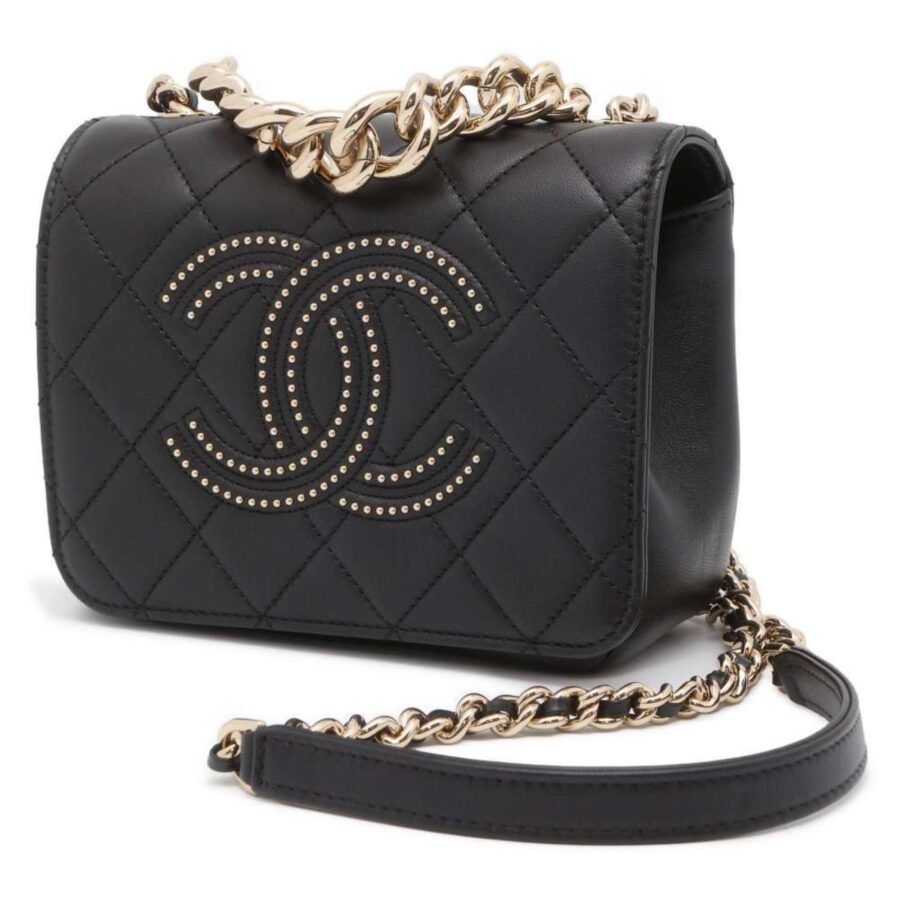 Chanel Chain Shoulder Bag Matelasse Coco Mark Studs Lambskin 2way Handbag Black | Studio Nafay