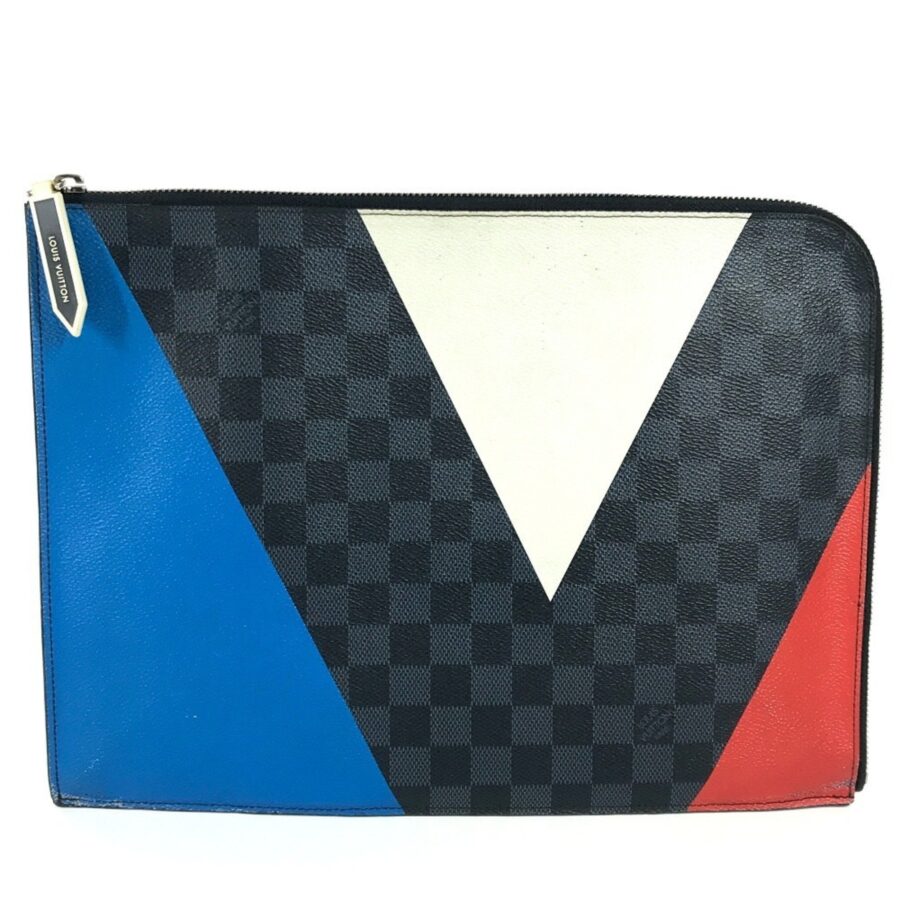 Louis Vuitton Black Red Color White Damier Graphite Clutch Bag Pochette Pouch ( ) | Studio Nafay