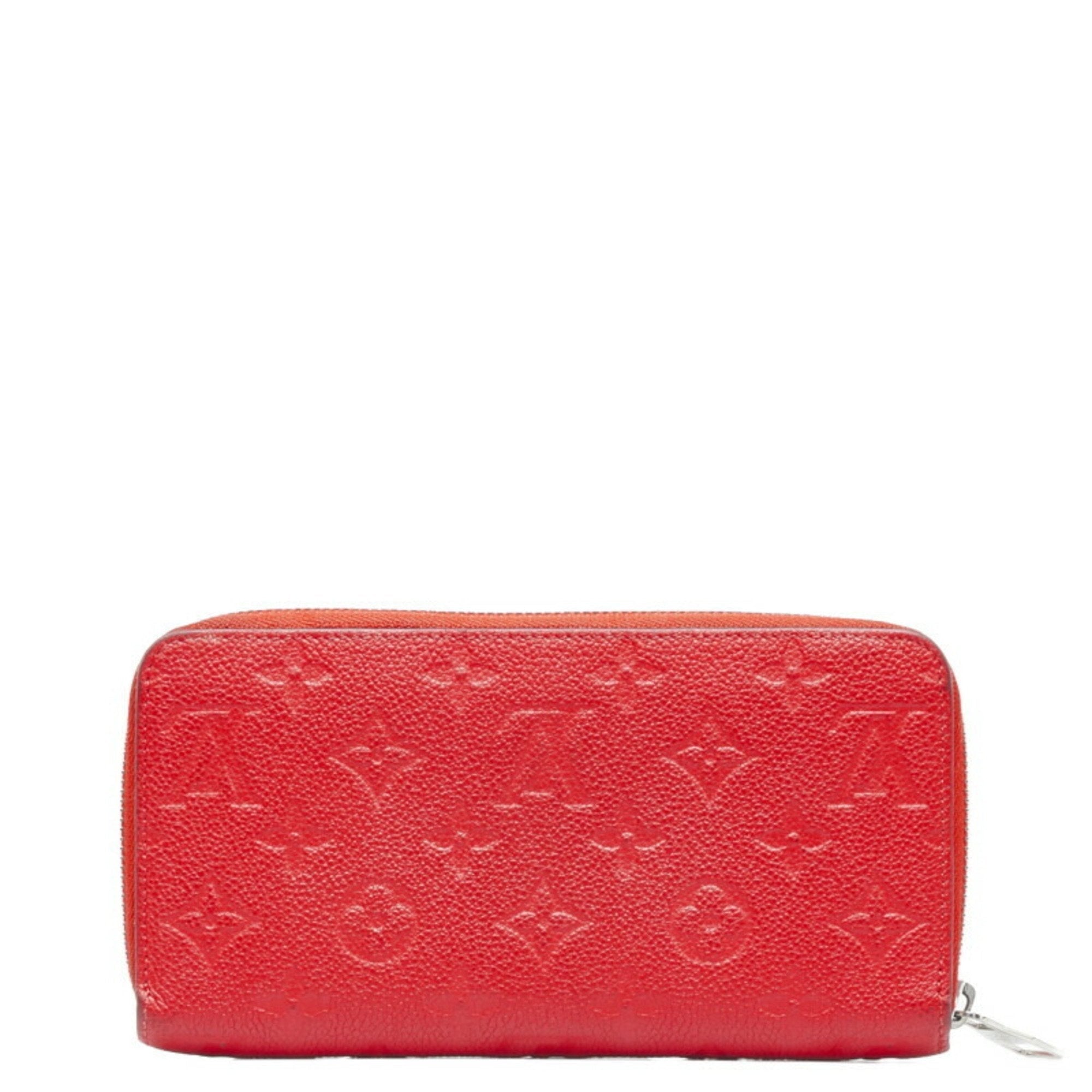 LOUIS VUITTON Monogram Implant Zippy Long Wallet Cerise Red Calf Leather Women’s