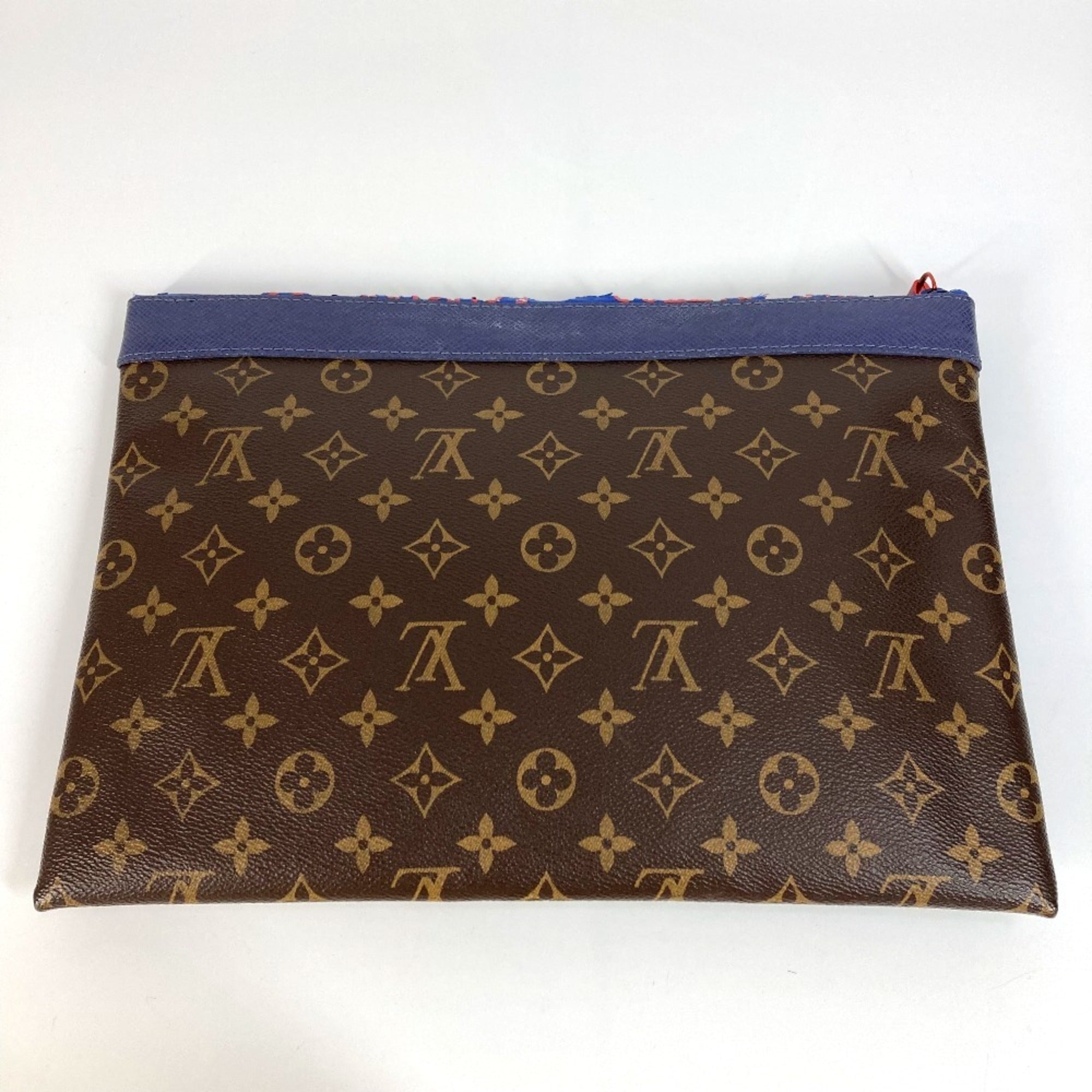 Louis Vuitton Blue Brown Red Color Monogram Canvas Clutch Bag Pochette Pouch ( )