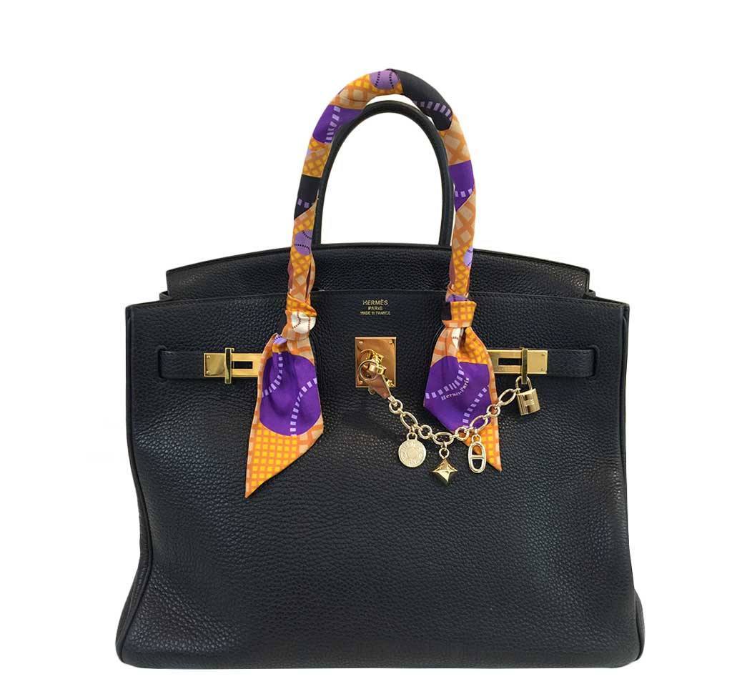 HermesBirkin 35 Black Clemence Bag GHW