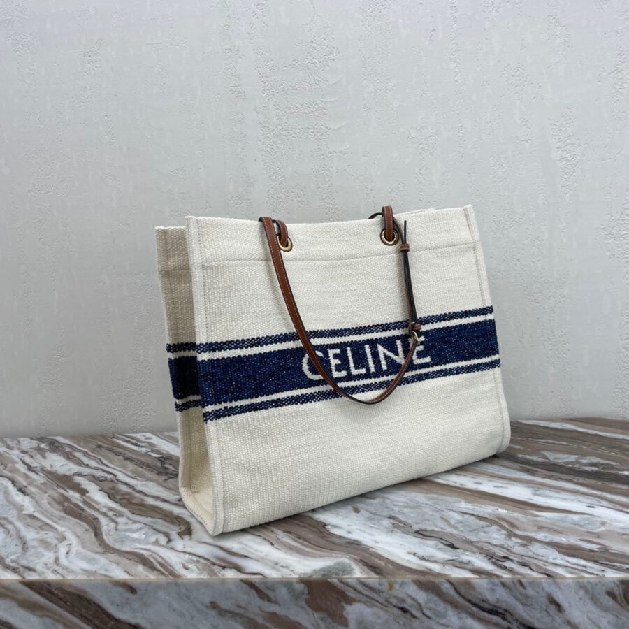 CANVAS TOTE 43 WHITE/NAVY BLUE DENIM | Studio Nafay