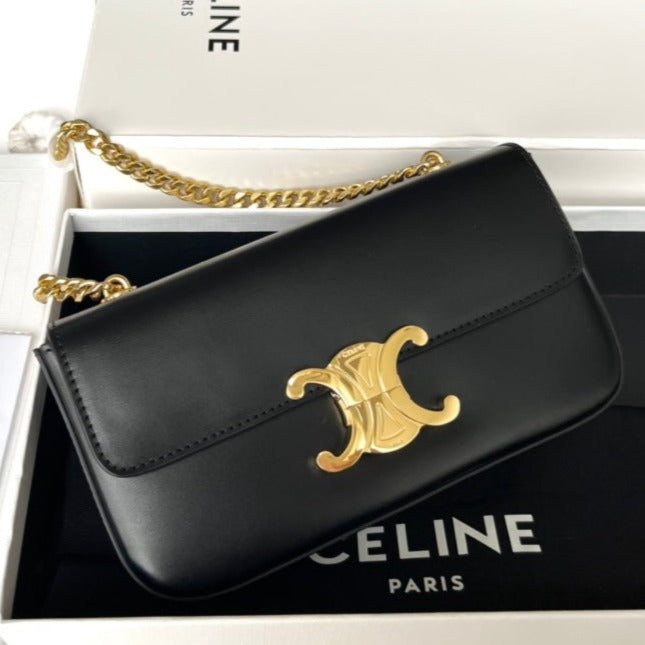 TRIPHOME 20 BLACK COWHIDE LEATHER CHAIN STRAP BAG | Studio Nafay