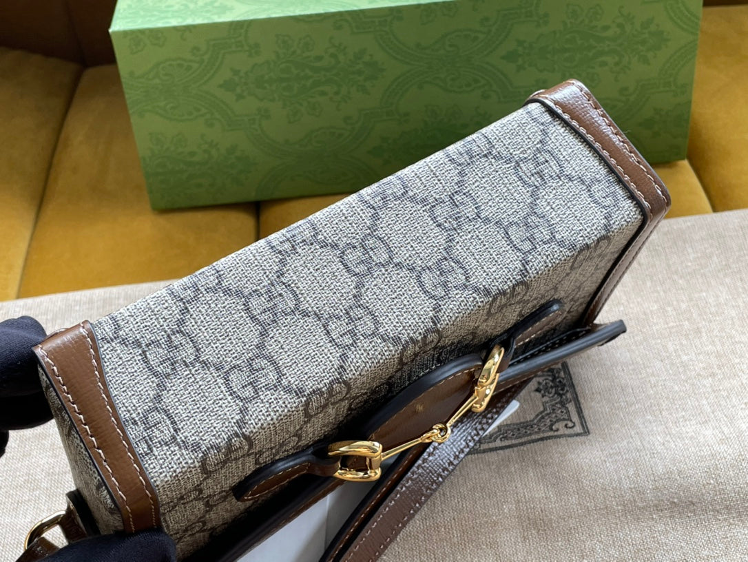 GG HORSEBIT MINI 18 BAG BEIGE CANVAS AND BROWN CALFSKIN
