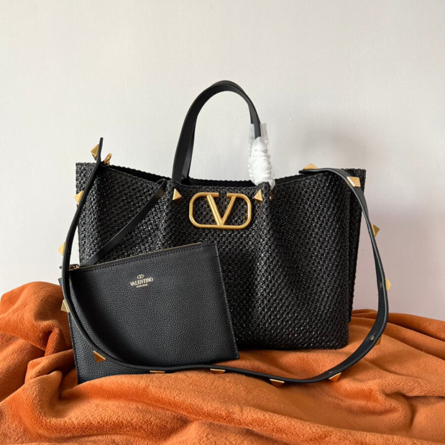 Valentino Spring and Summer 35 Tote Bag Black Raffia 552573 | Studio Nafay
