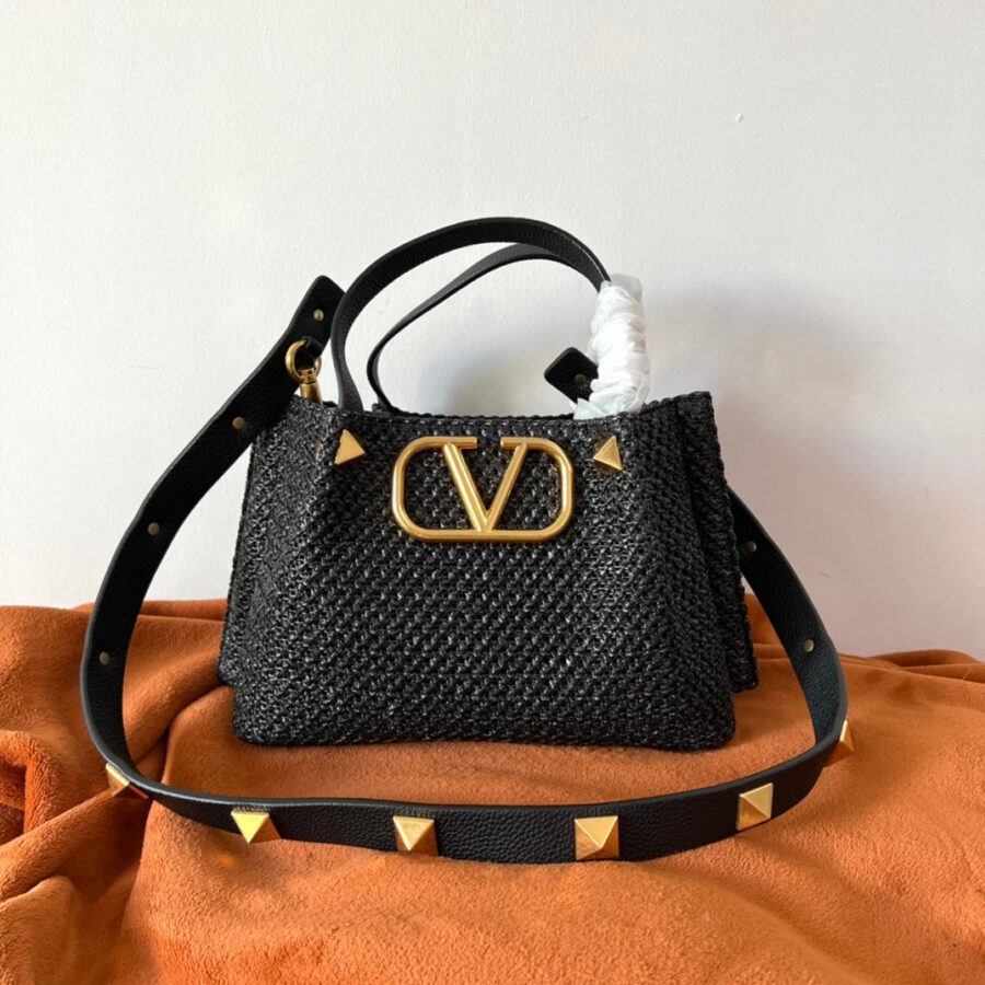 Valentino Spring and Summer Tote Bag Black Raffia 552569 | Studio Nafay
