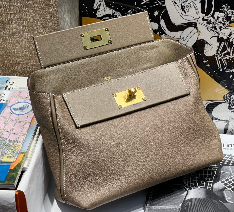 HM 24/24 Bag Etoupe Leather Gold Hardware | Studio Nafay