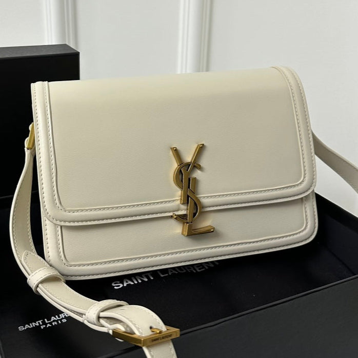 YSL Solferino Small Satchel Bag White Gold Calfskin 339446 | Studio Nafay
