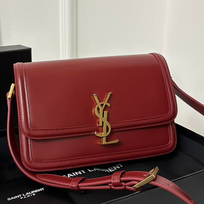 YSL Solferino Small Satchel Bag Burgundy Gold Calfskin 339457 | Studio Nafay