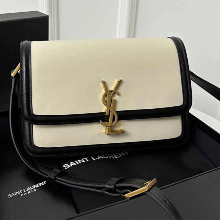 YSL Solferino Small Satchel Bag Black White Gold Calfskin 339413 | Studio Nafay