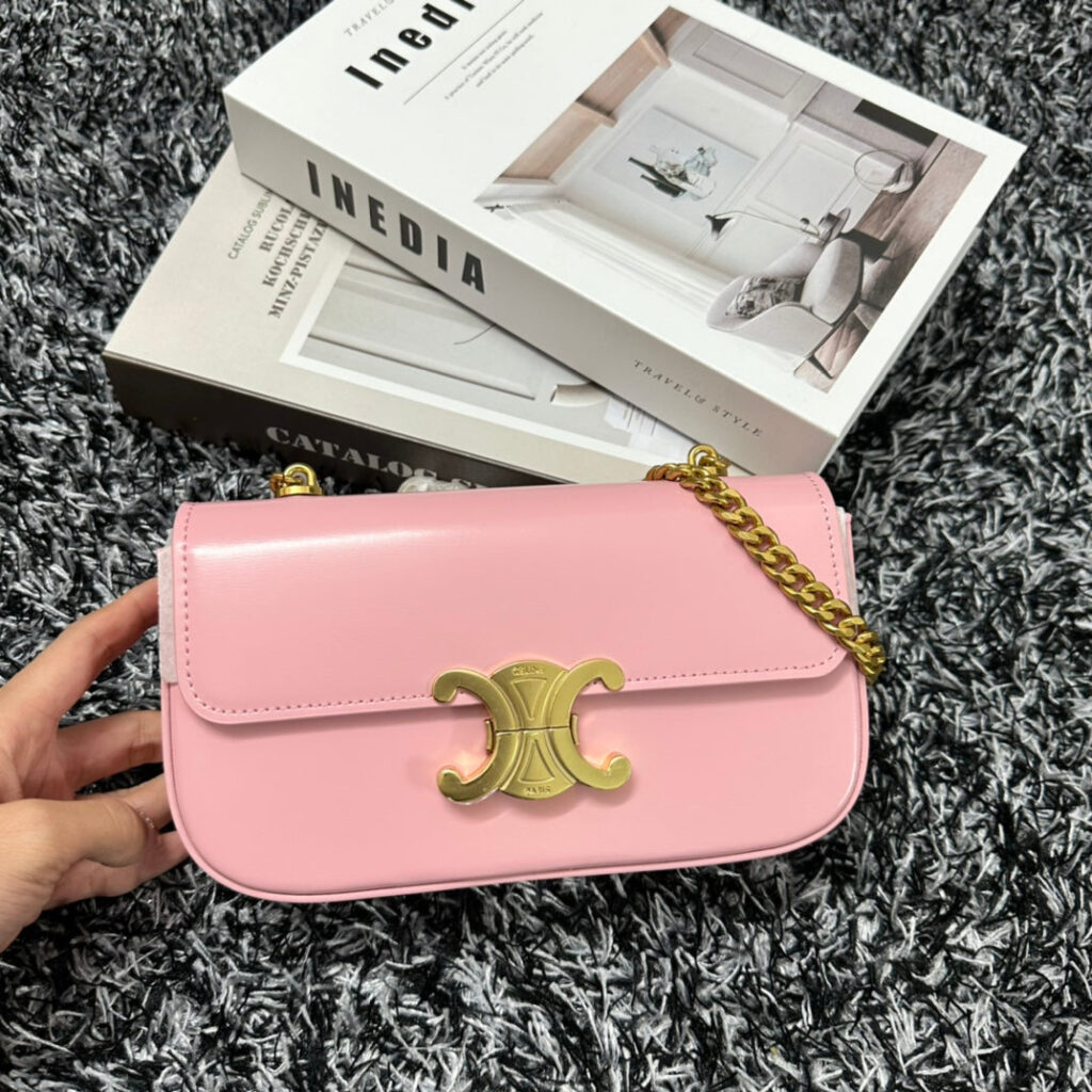 TRIPHOME 20 PINK PASTEL COWHIDE LEATHER CHAIN STRAP BAG - Product Image 2