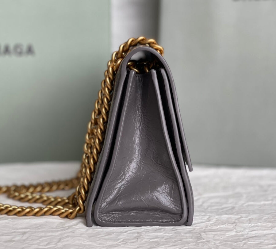 CRUSH SMALL CHAIN BAG 25 IN SUVA GRAY CRUSHED CALFSKIN GOLD HARDWARE | Studio Nafay
