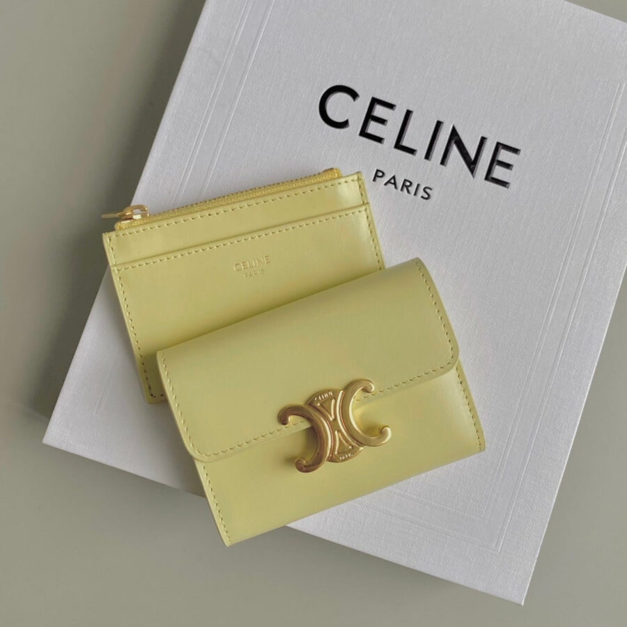 TRIPHOME 9 WALLET TWO-IN-ONE YELLOW PASTEL CALFSKIN | Studio Nafay