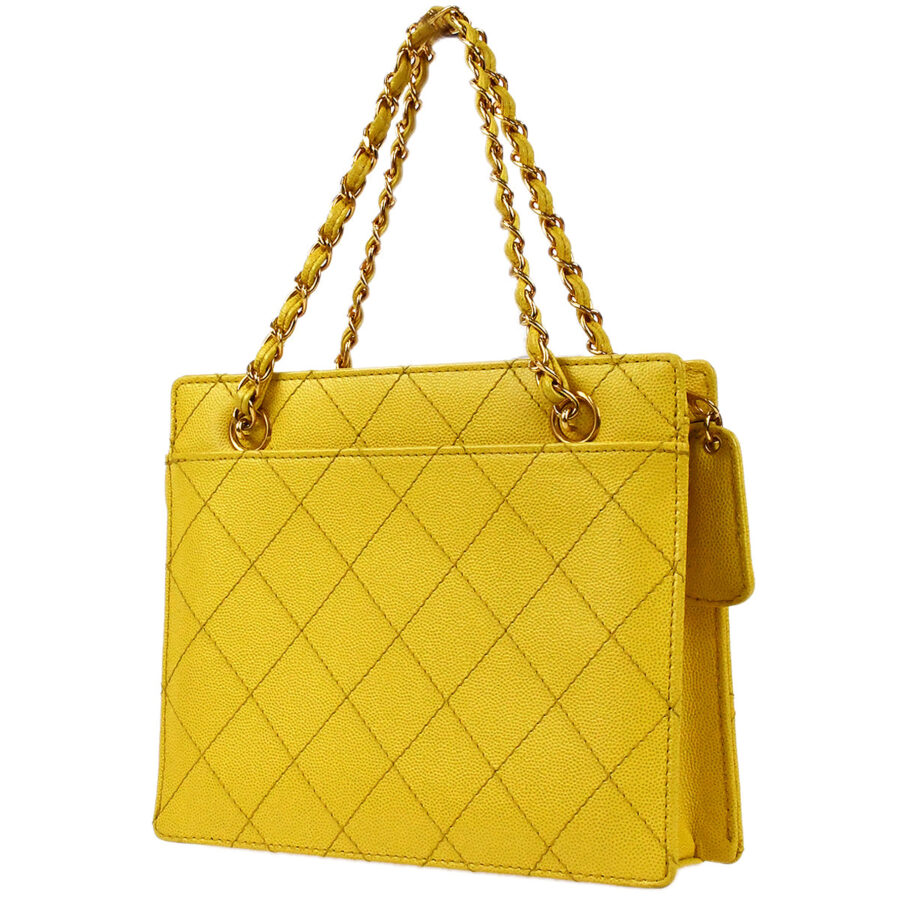 CHANEL Chain Tote Handbag Yellow Caviar 97762 | Studio Nafay