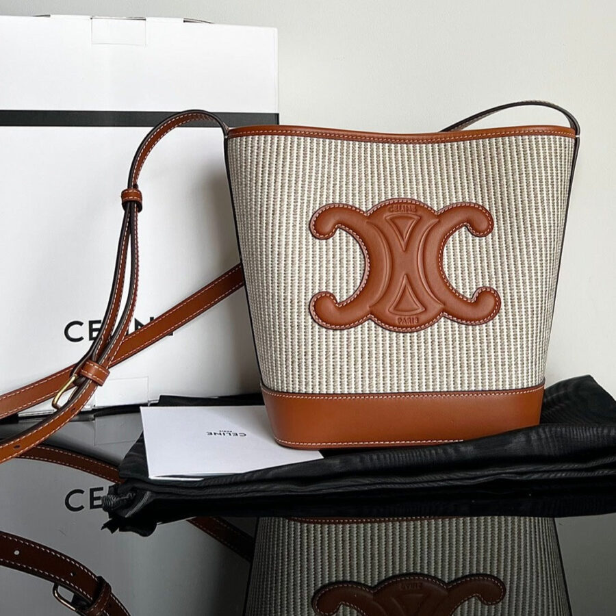 BUCKET CUIR TRIOMPHE 24 CALFSKIN BEIGE BROWN CARO | Studio Nafay