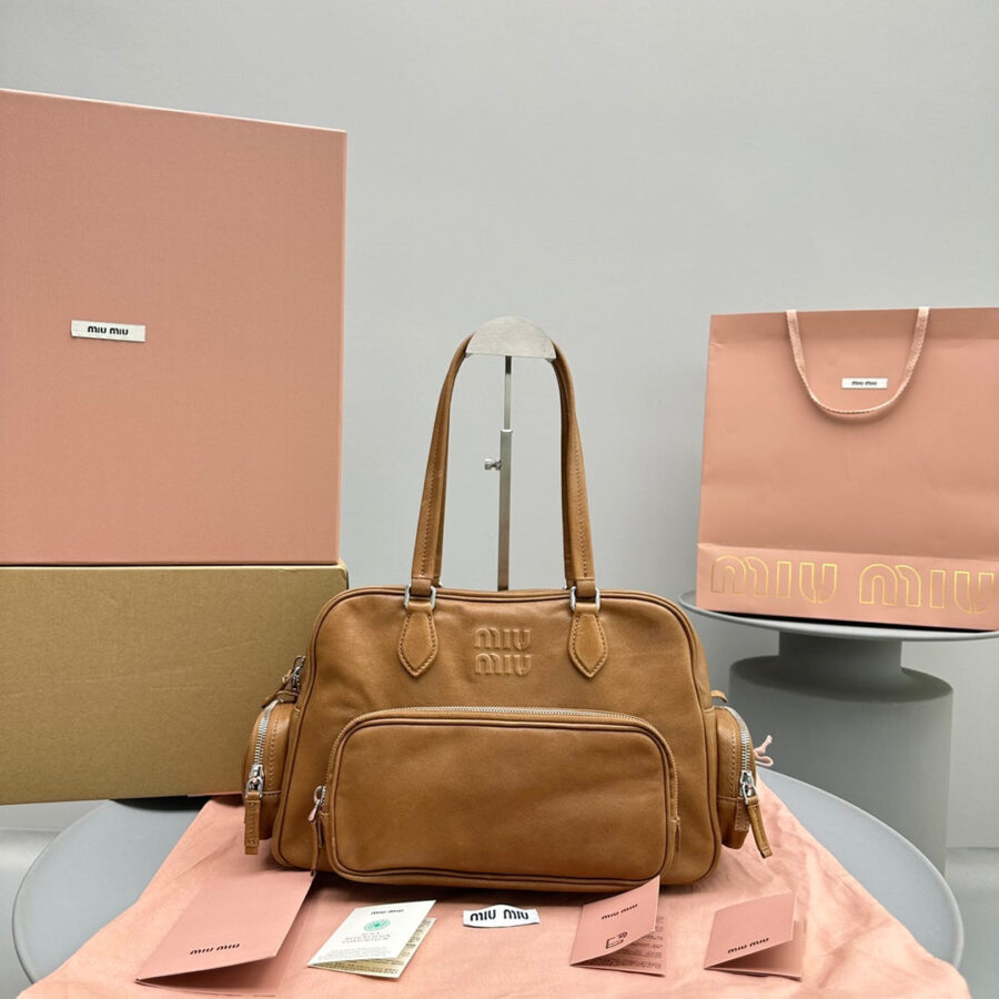 BIKER BAG 31 IN CARAMEL BROWN CALFSKIN | Studio Nafay
