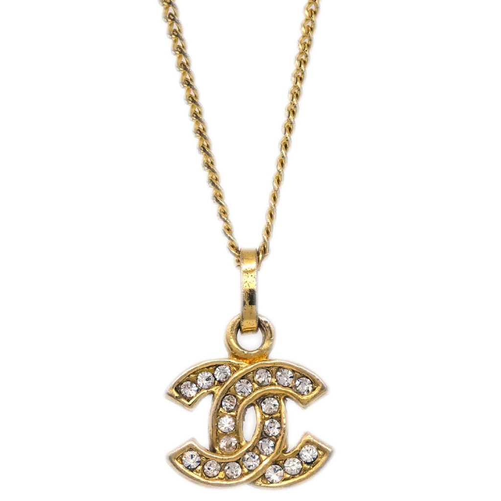 Chanel CC Chain Pendant Necklace Rhinestone Gold 3311/ | Studio Nafay