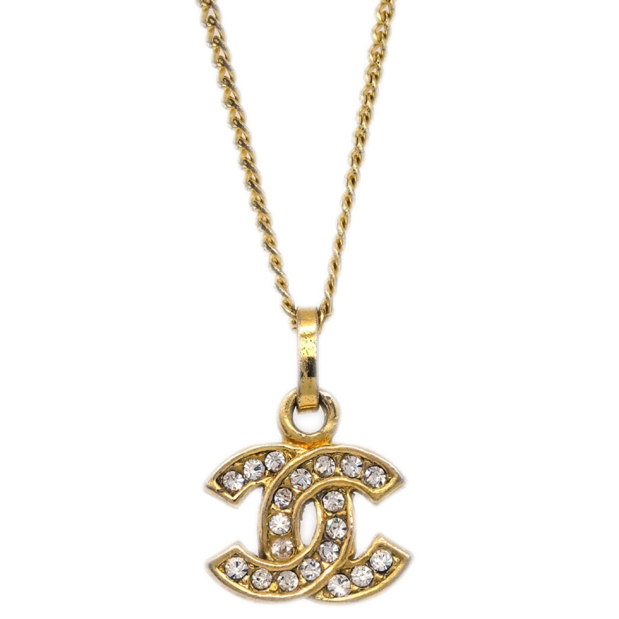 Chanel CC Chain Pendant Necklace Rhinestone Gold 3311/ | Studio Nafay