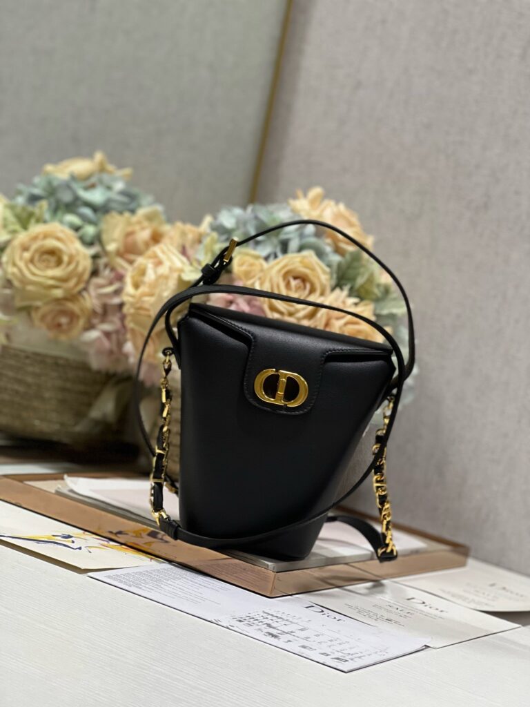 CD Montaigne Large Chain Bucket Bag Black Calfskin 336800 - Product Image 2