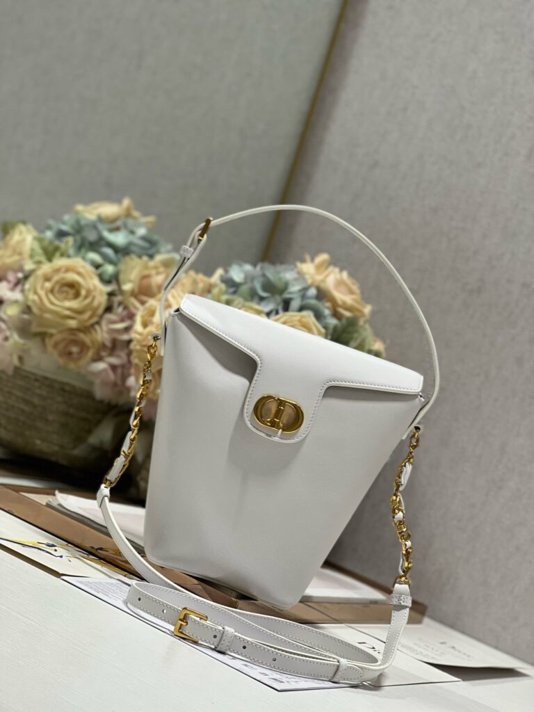 CD Montaigne Large Chain Bucket Bag White Calfskin 336797 - Product Image 2
